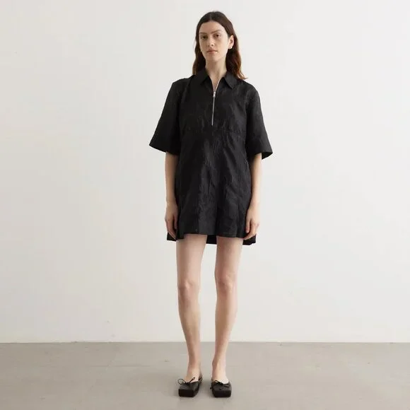 Ganni Textured Jacquard Mini Dress in Black, size 34 - Picture 3 of 9